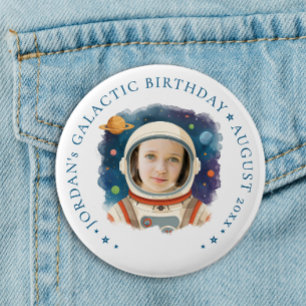 Cute Fun Blue Astronaut Outer Space Galaxy Photo  Button