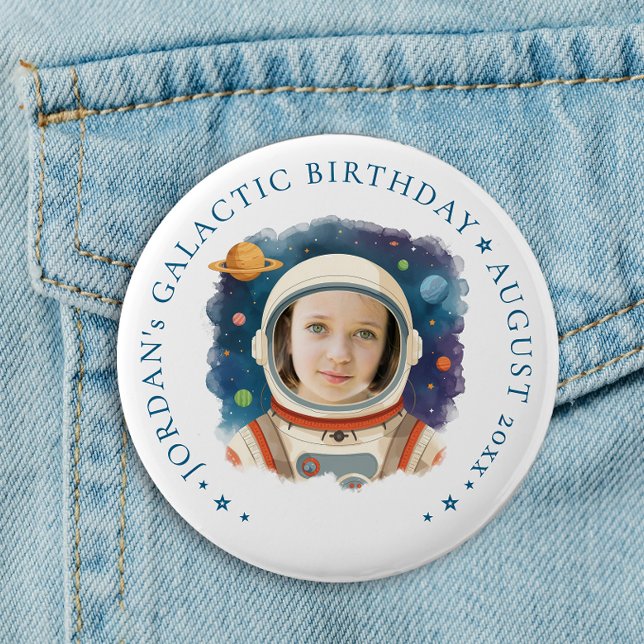 Cute Fun Blue Astronaut Outer Space Galaxy Photo  Button (Creator Uploaded)