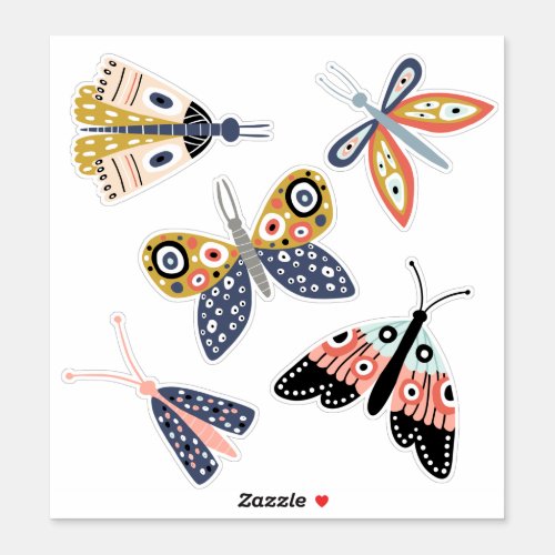 Cute fun blue pink butterfly moth five separate sticker