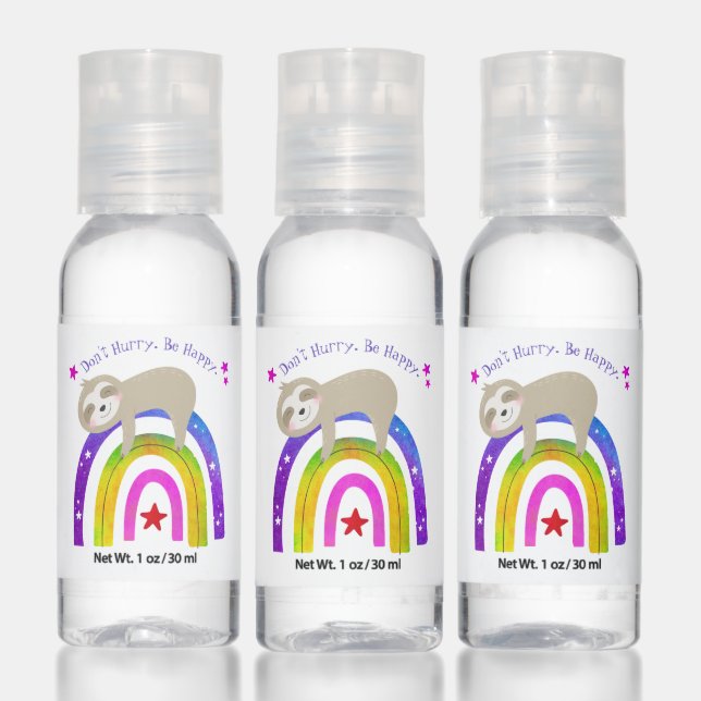 Cute Fun Boho Sloth Rainbow Don’t Hurry Be Happy Hand Sanitizer (Set)