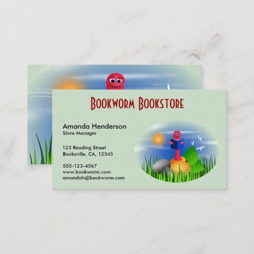 Cute Fun Bookworm Book Store Business Cards
