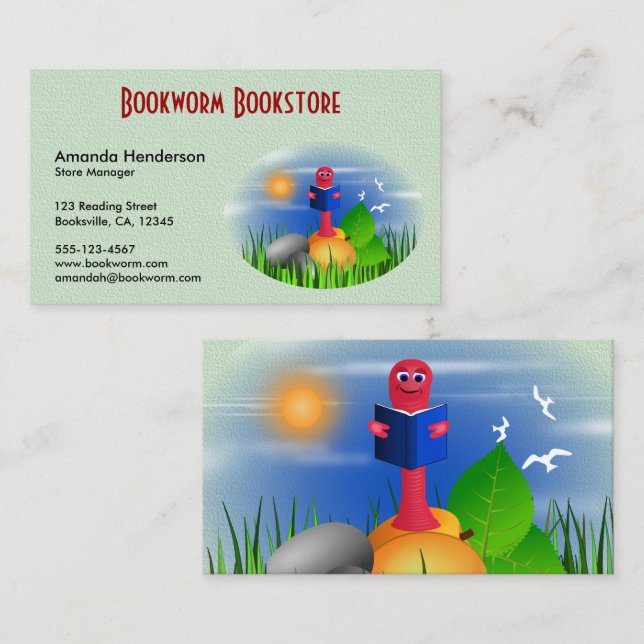 Cute Fun Bookworm Book Store Business Cards (Front/Back)