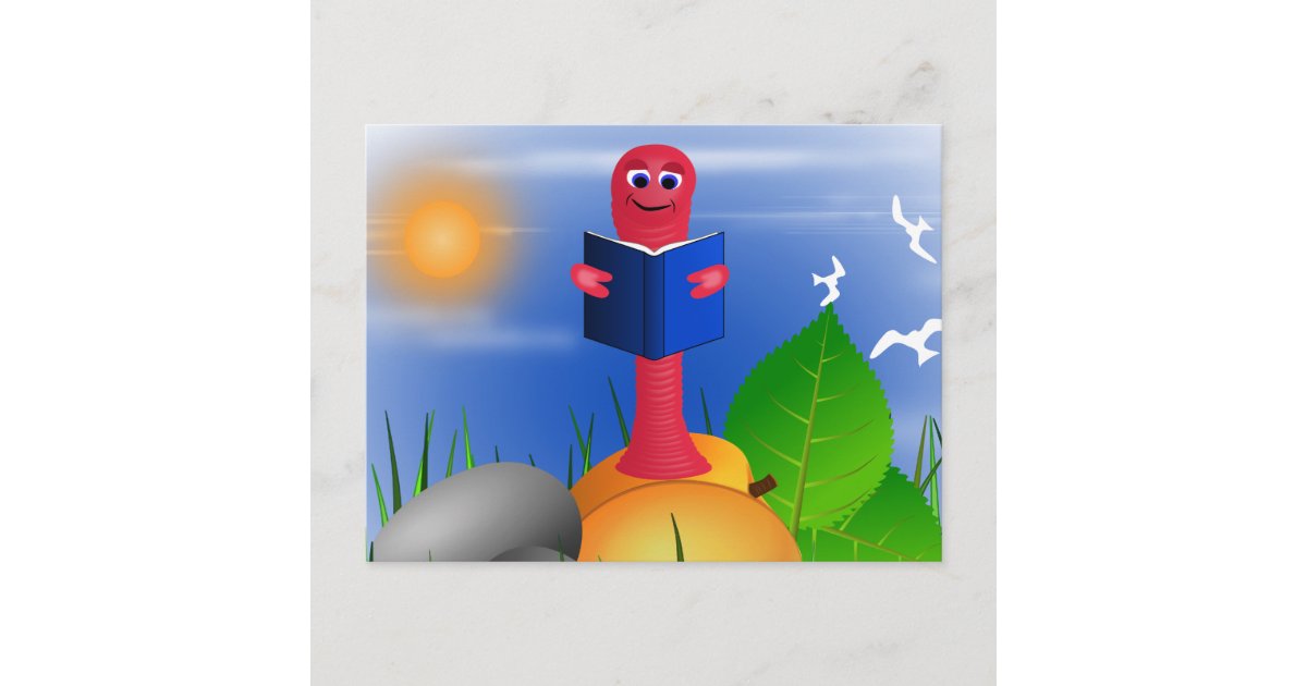 Cute Fun Bookworm Book Worm Postcard | Zazzle