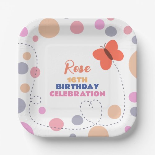 Cute Fun Bright Polka dots Butterfly Custom Party Paper Plates