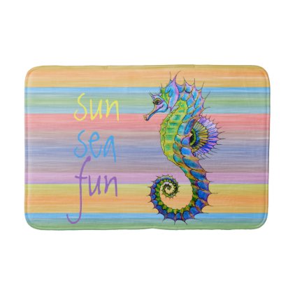 Cute Fun Bright Sunset Colors Artsy Seahorse Bathroom Mat
