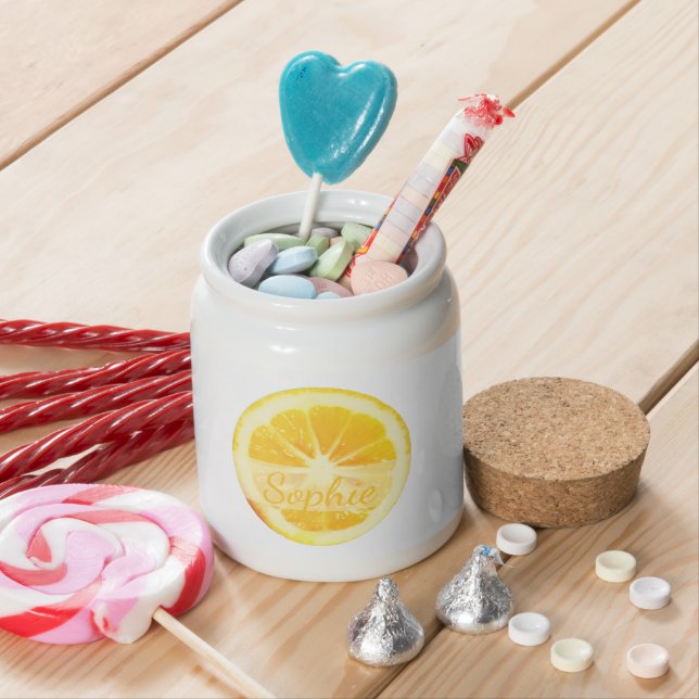 CUTE FUN BRIGHT YELLOW LEMON FRUIT SLICE CANDY JAR (In Situ)