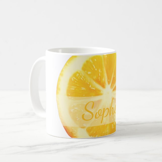 CUTE FUN BRIGHT YELLOW LEMON FRUIT SLICE CUSTOM COFFEE MUG (Front Left)