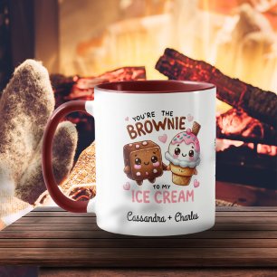 Cute & Fun "Brownie To My Ice Cream" Custom Couple Mug
