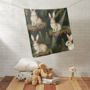 Cute Fun Bunnies On Evergreen Background Baby Blanket