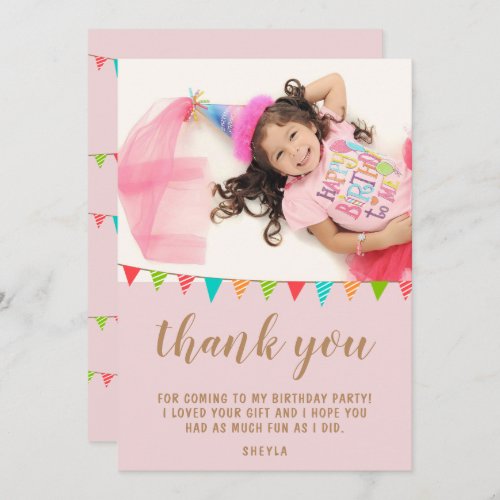 Cute Fun Bunting Flag Kid BIrthday Photo Thank You Card