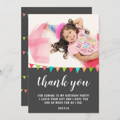 Cute Fun Bunting Flag Kid BIrthday Photo Thank You Card