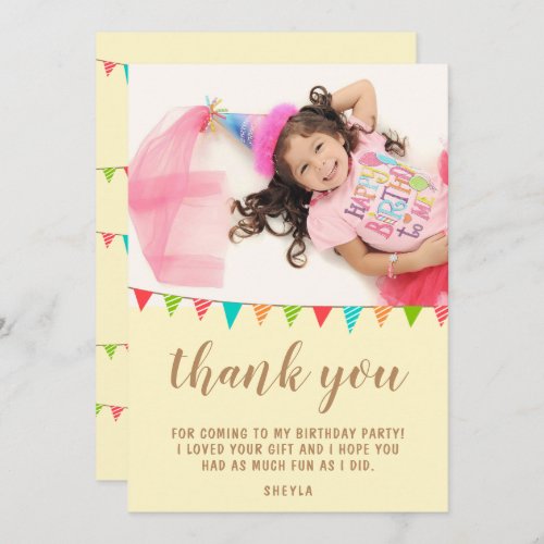 Cute Fun Bunting Flag Kid BIrthday Photo Thank You Card