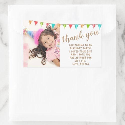 Cute Fun Bunting Flag Kid Birthday Photo Thank you Rectangular Sticker