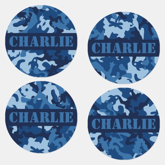 Cute Fun Camo – Blue Kids' Labels (Group)