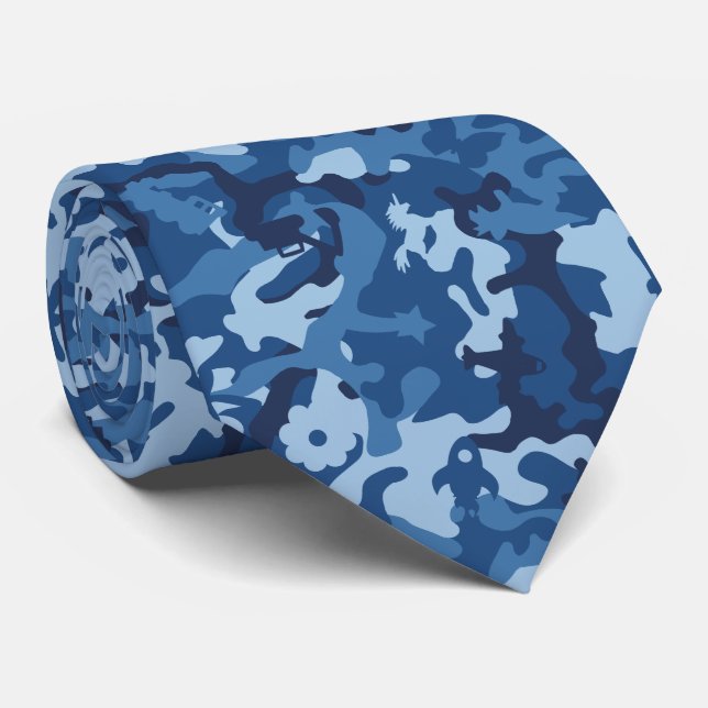 Cute Fun Camo – Blue Neck Tie (Rolled)