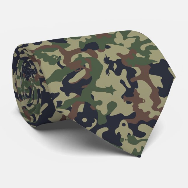 Cute Fun Camo – Woodland Green Neck Tie (Rolled)