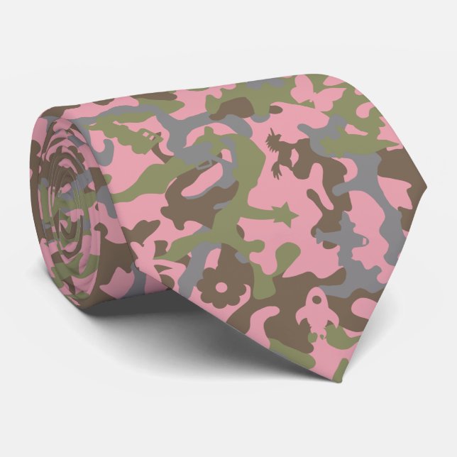 Cute Fun Camo – Woodland Pink Neck Tie (Rolled)