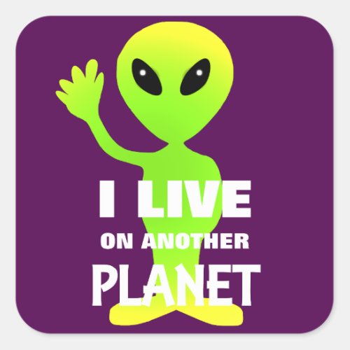 Cute Fun Cartoon Alien In Outer Space Square Sticker