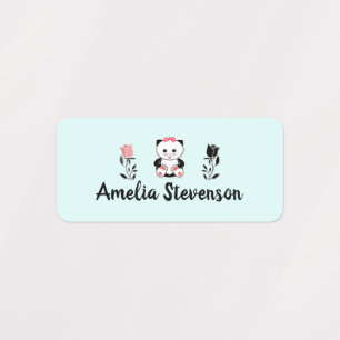 Cute fun cartoon cat kitten flowers personalized b kids' labels