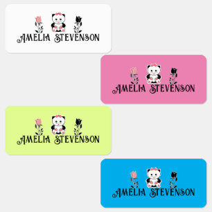 Cute fun cartoon cat kitten flowers personalized b kids' labels