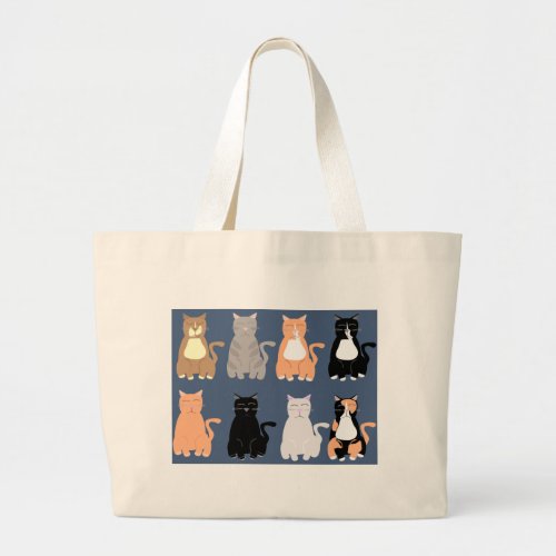 Cute Fun Cartoon Cats Kitty Types Pattern Large Tote Bag