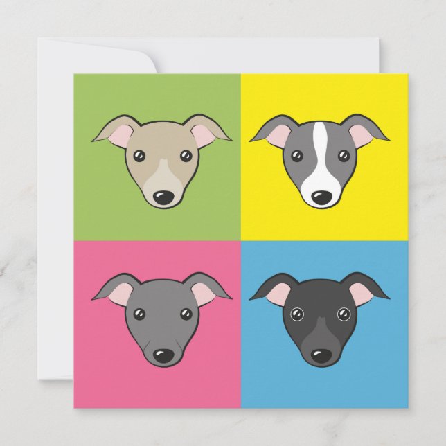 Cute Fun Cartoon Italian greyhounds Colorful Card (Front)
