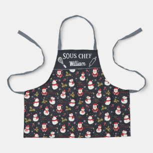 Cute fun cartoon snowman Santa Claus Christmas Apron