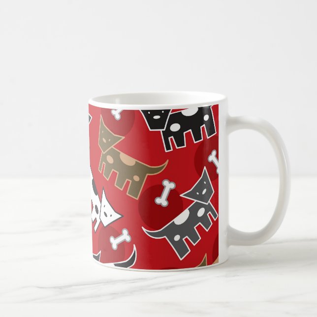 Cute Fun Cartoon Spotted Dogs Doggies Puppy Bones Coffee Mug (Right)