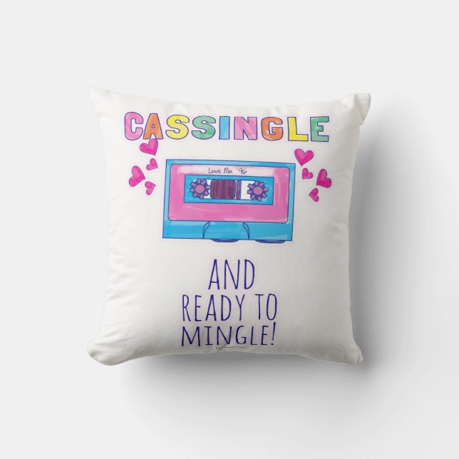 Cute Fun Cassette Flirt Fun Music Slogan Throw Pillow (Front)