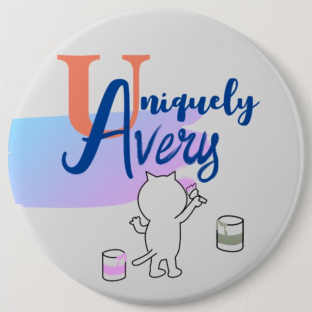 Cute  Fun Cat Customizable Name Pin  (Front)