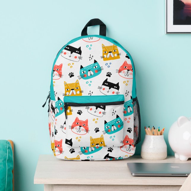 Cute fun cats pattern printed backpack (backpack for kids with funny cat pattern)