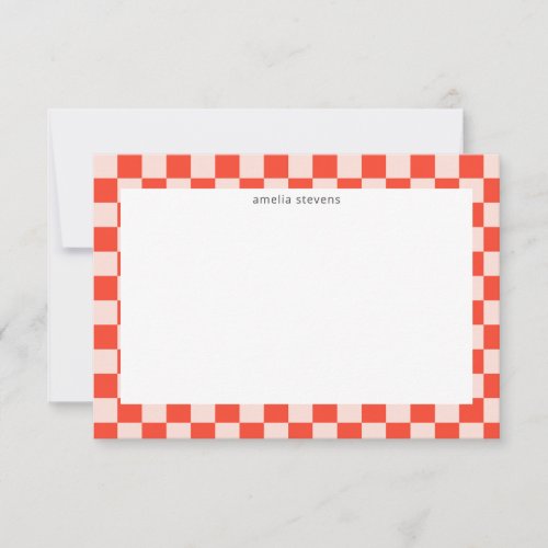 Cute Fun Checkerboard Mod Red Geometric Name Thank You Card