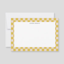 Cute Fun Checkerboard Yellow White Geometric Name Thank You Card