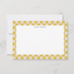 Cute Fun Checkerboard Yellow White Geometric Name Thank You Card