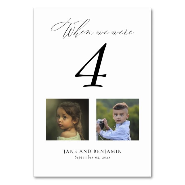 Cute Fun Childhood Photo Wedding Table Numbers (Front)