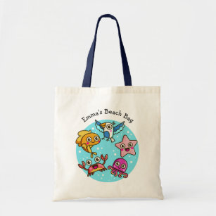 Whale Tote Bag, Navy Sea Theme Cartoon Big Fish with Others in