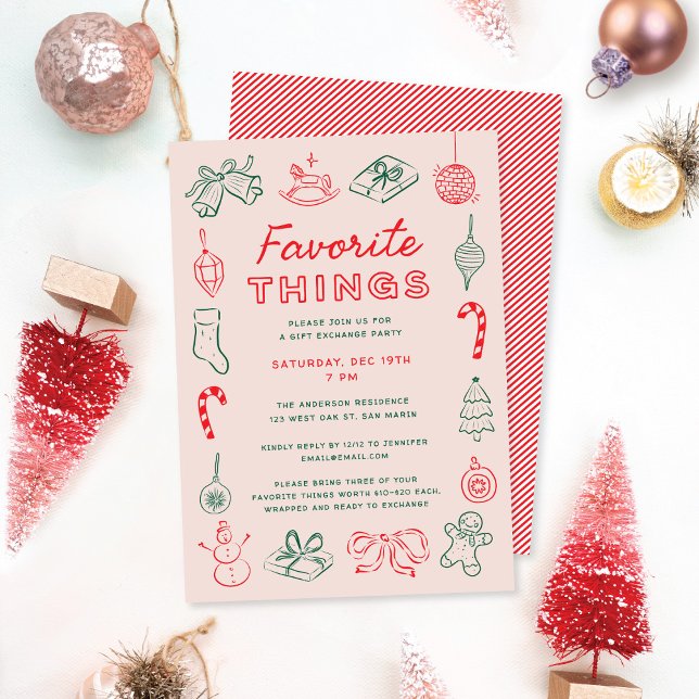 Cute Fun Christmas Doodles Favorite Things Holiday Invitation (Creator Uploaded)