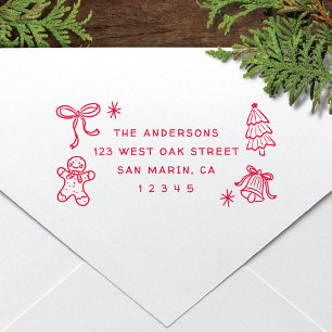 Cute Fun Christmas Doodles Holiday Return Address Self-inking Stamp