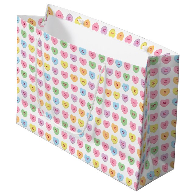 Cute fun colorful conversation hearts pattern large gift bag (Front Angled)