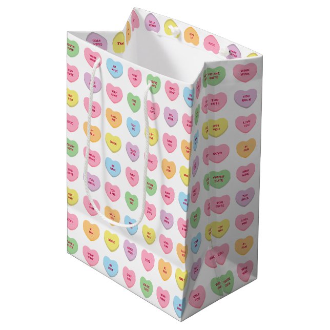 Cute fun colorful conversation hearts pattern medium gift bag (Front Angled)