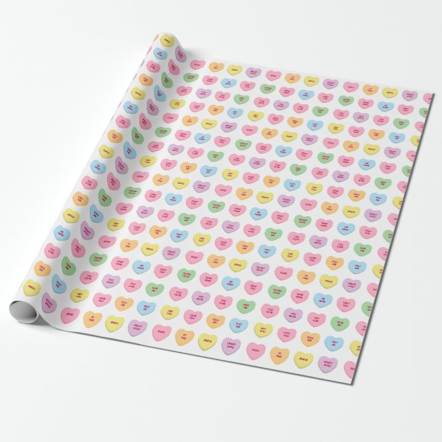 Cute fun colorful conversation hearts pattern wrapping paper (Unrolled)
