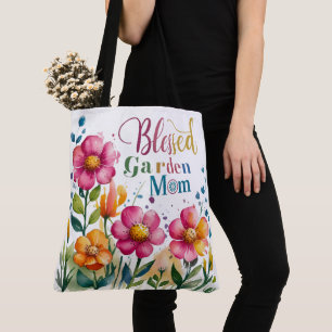 Cute fun Colorful flowers Blessed Garden Mom Tote Bag