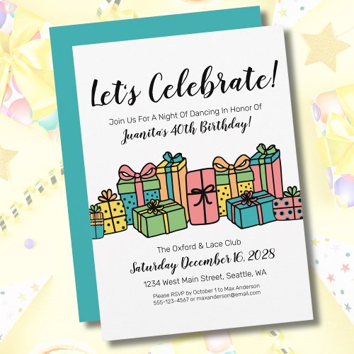 Cute Fun Colorful Happy 40th Birthday Party Invitation