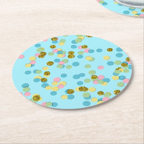 Cute Fun Colorful Modern Confetti Dots Round Paper Coaster