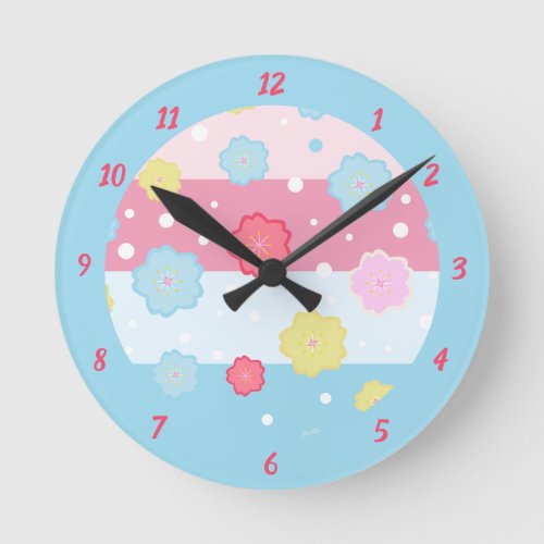Cute Fun Colorful Pastel Design Pattern Round Clock