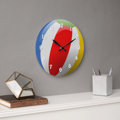 Cute Fun Colorful Striped Summer Beach Ball Large Clock