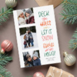 Cute fun colorful three photo Christmas Holiday Card<br><div class="desc">This three-photo cute and colorful Christmas card is the perfect way to send holiday cheer. The fun rhyme with Christmas carol quotes pairs perfectly with a set of photos. This Christmas photo card also includes room for a custom message and personalization. The backer is a festive coordinating green with sweet...</div>