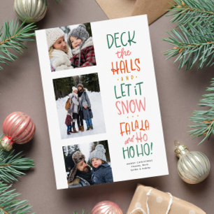 Cute fun colorful three photo Christmas Holiday Card
