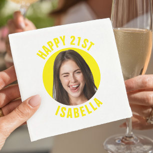 Cute Fun Custom Photo Happy 21st Birthday Party  Napkins