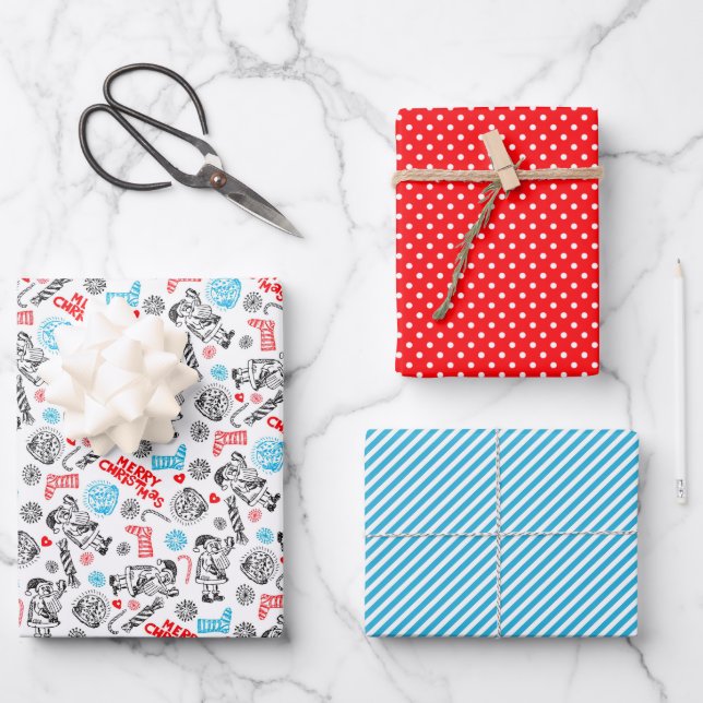 Cute Fun December Winter Holiday Season Doodles Wrapping Paper Sheets (Front)
